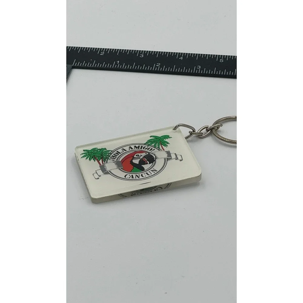 Vintage Hola Amigo Cancun Keychain Macaw Parrot‎ Palm Tropical Souvenir Mexico